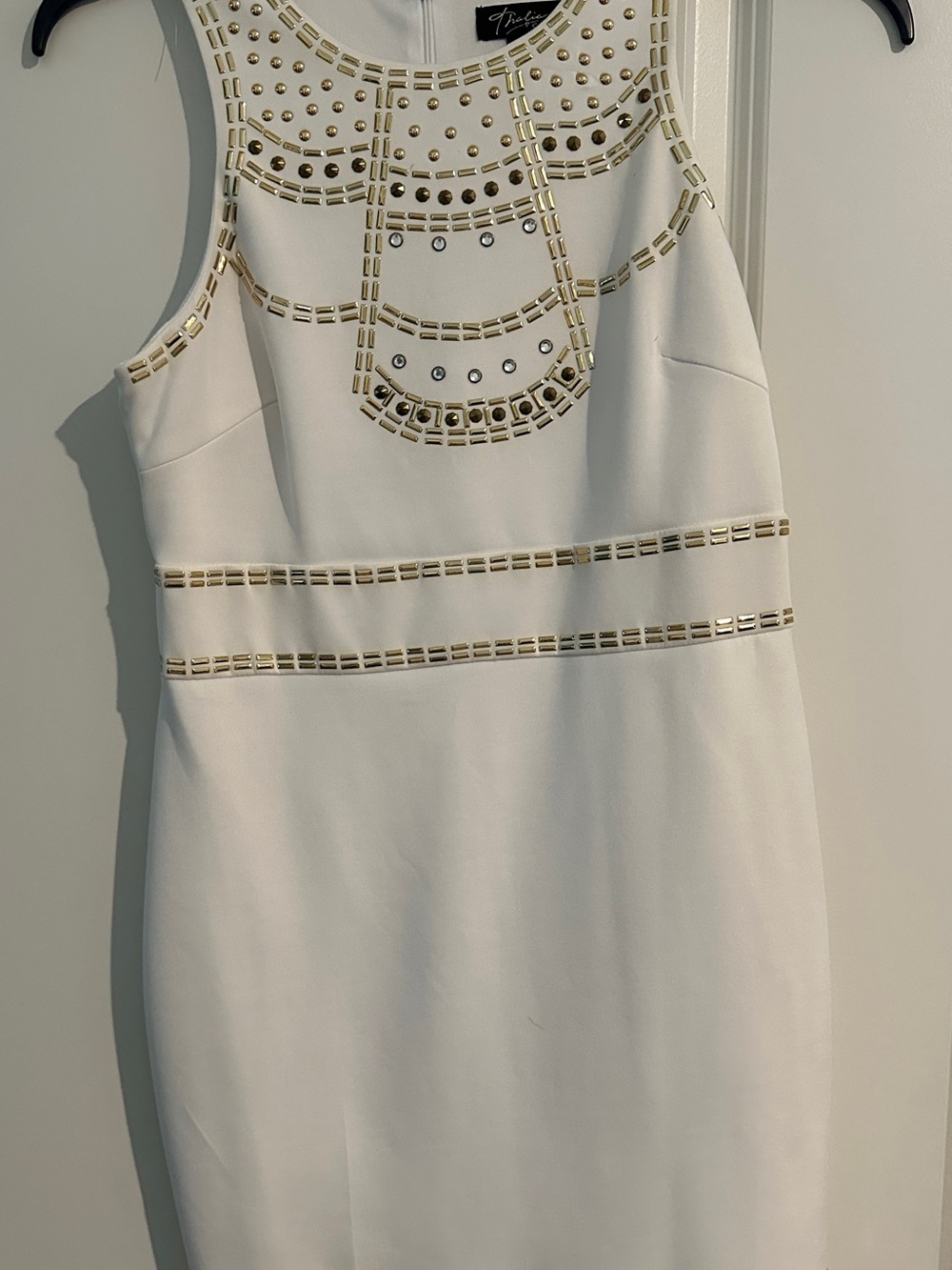 Thalia Sodi White Sheath Dress with Gold Stud Embellishments